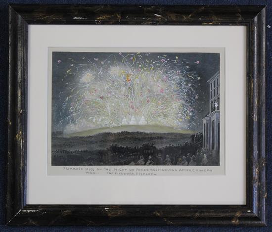 19th century English School Primrose Hill on the night of the peace rejoicings after Crimean War - The Firework Display, 6.25 x 9.5in.